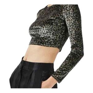 TopShop Leopard Print Velvet Crop Top Long Sleeved